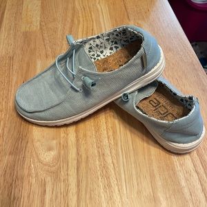 Hey Dude!  Size 8 in a soft, chambray blue!